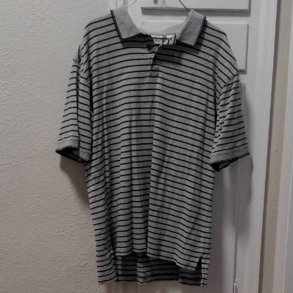L.L. Bean Black and Gray Striped Polo Shirt